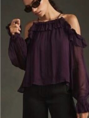 Anthropologie Purple Ruffled Off-Shoulder Blouse